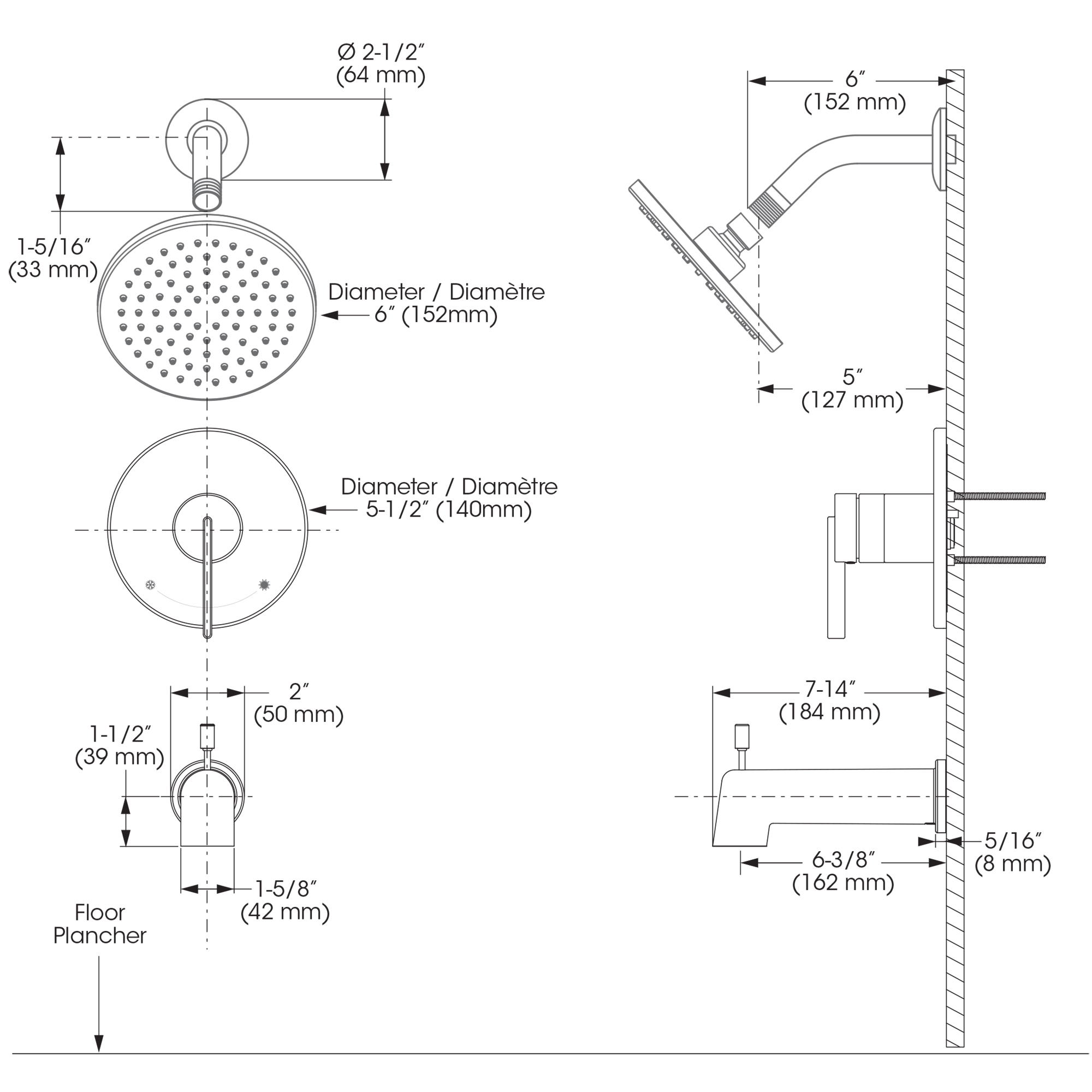 Kit Bath / Shower Faucet Trim for Pressure Balanced… Belanger